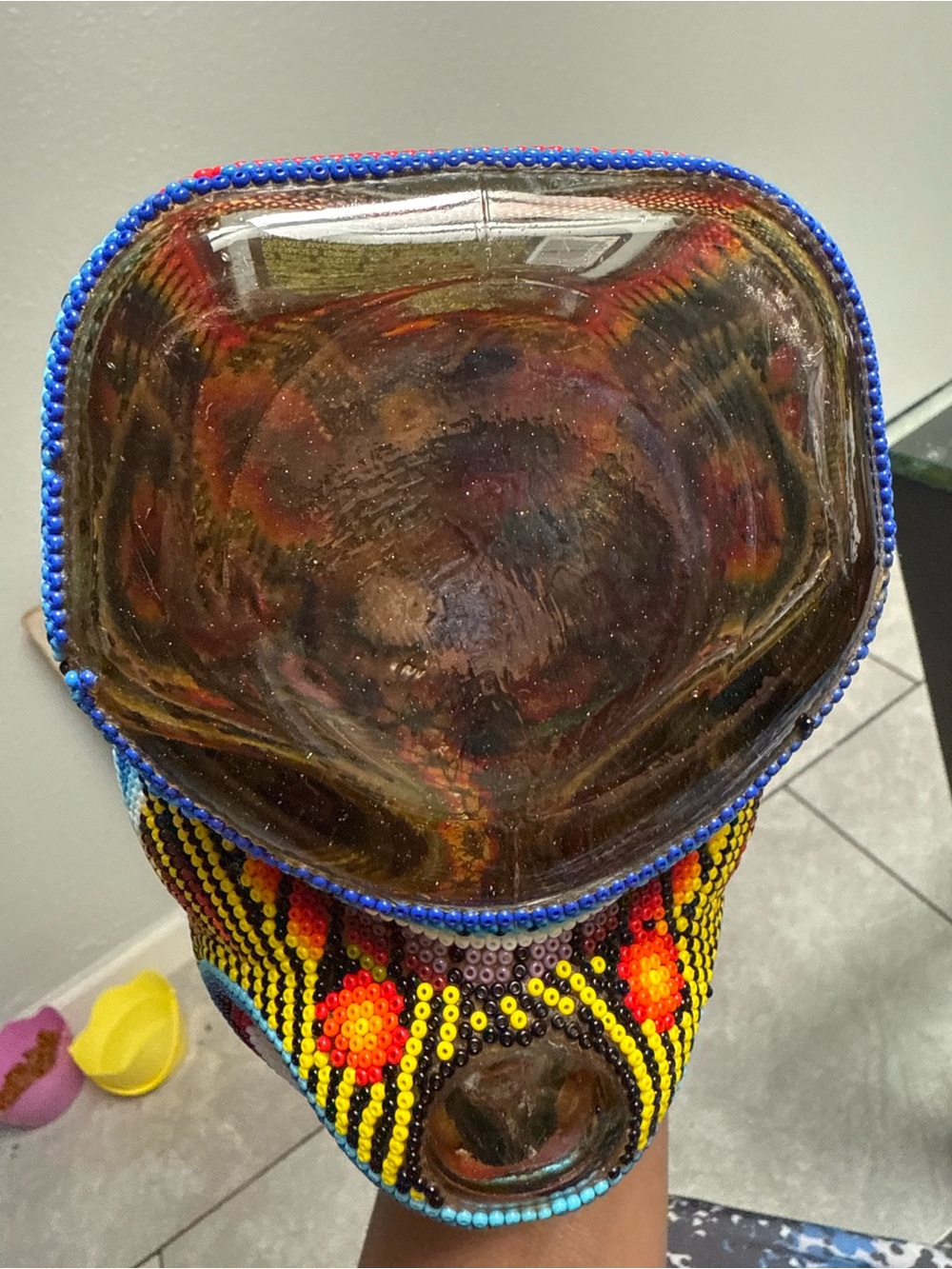 This is a Chaquira Beaded Jaguar Extra Anejo Tequila bottle collectible - Picture 7 of 8